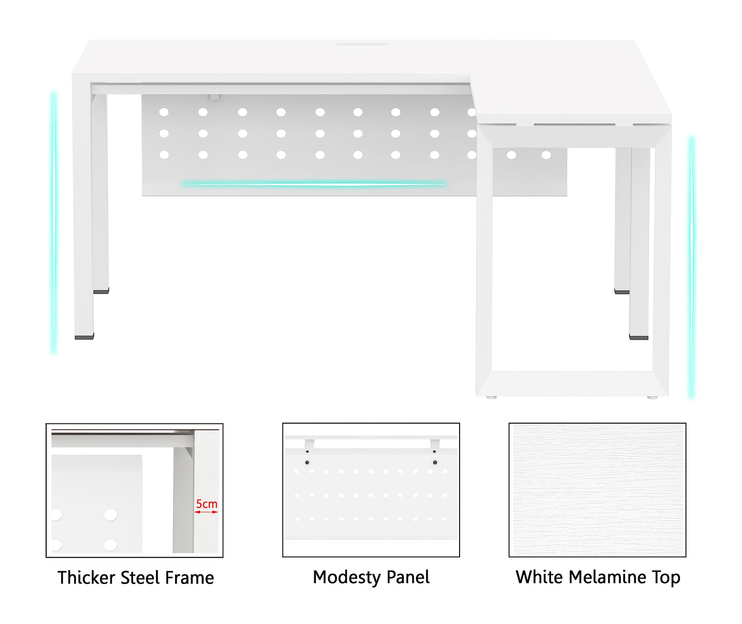 Mahmayi Figura 72-18L Modern Workstation - Multi-Functional MDF Desk with Smart Cable Management, Secure & Robust - Ideal for Home and Office Use (Without Drawer)(180cm, White)