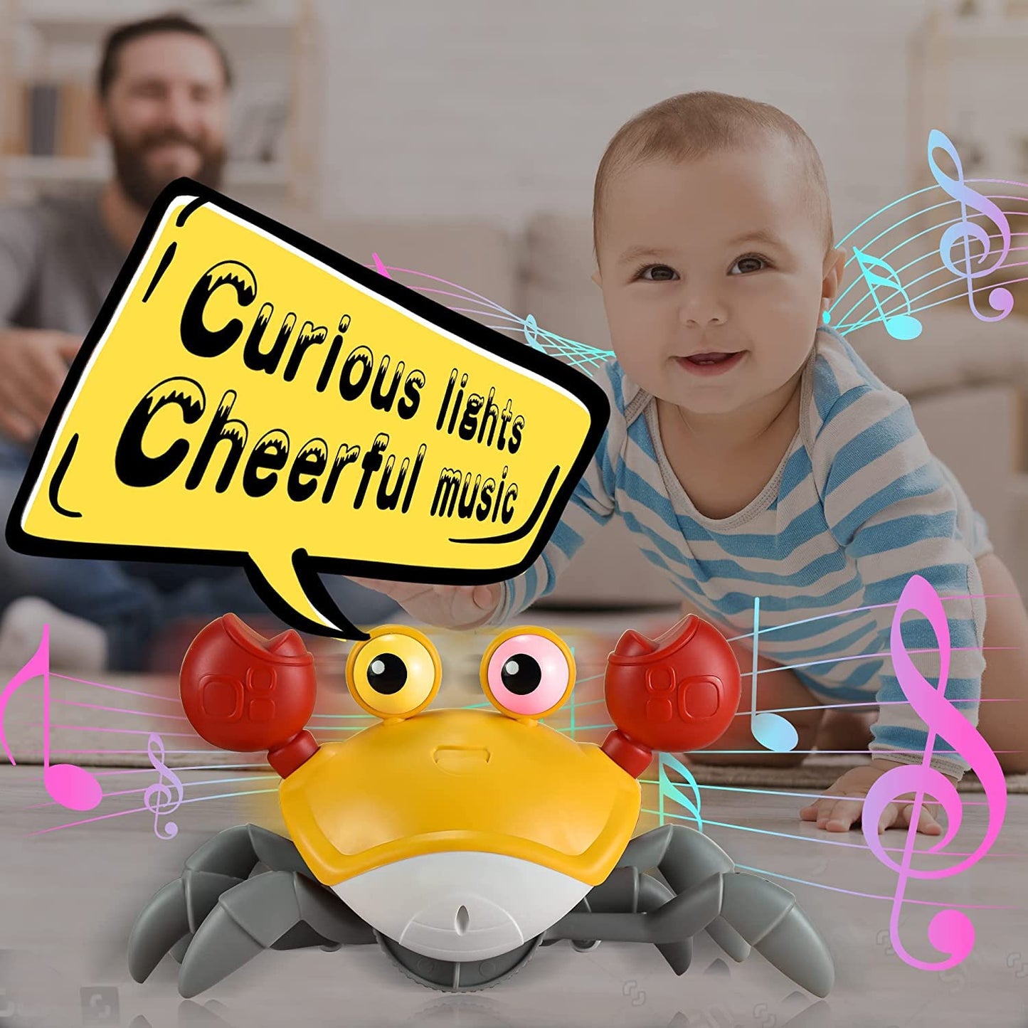 AM ANNA Electric Sensing Crawling Crab,Interactive Walking Dancing Toy with Music Sounds & Lights,Automatically Avoid Obstacles,Birthday Gift for Kids Baby Boys Girls 1 2 3 years