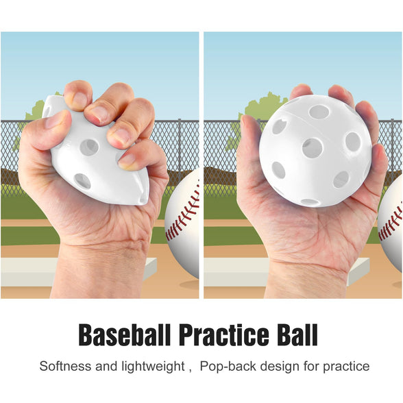 Mototo 12 Pack Baseball Practice Baseballs Plastic Hollow Soft Balls with a Drawstring Bag for Hitting, Baseball Training Indoor Outdoor Use