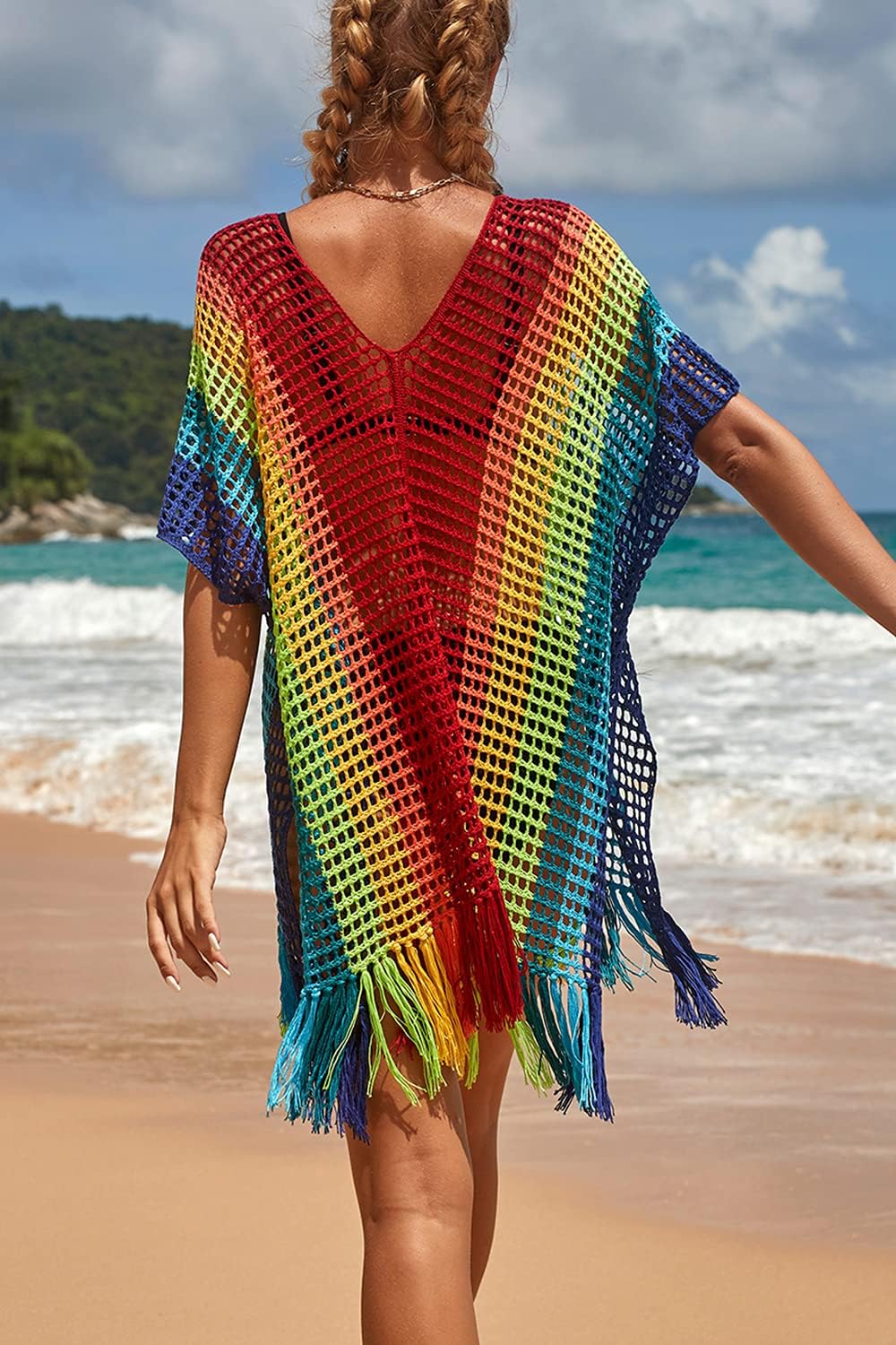 YouKD Women's Hollow Knit Tunic See-through Crochet Tops Beach Cover Poncho Summer Beach Cover Up Dress