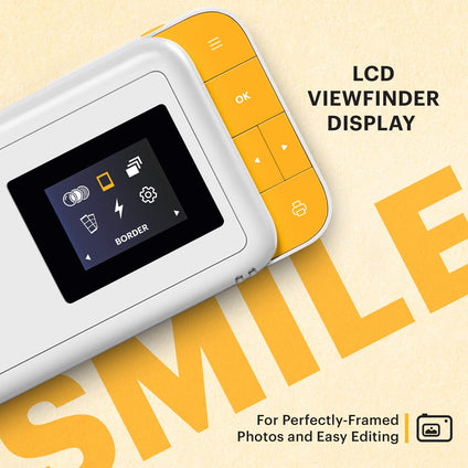 KODAK Smile Instant Print Digital Camera – Slide-Open 10MP Camera w/2x3 ZINK Printer, Screen, Fixed Focus, Auto Flash and Photo Editing – White/Yellow