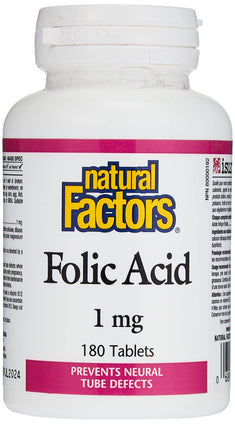 Natural Factors Folic Acid 1 Mg 180 Tablets