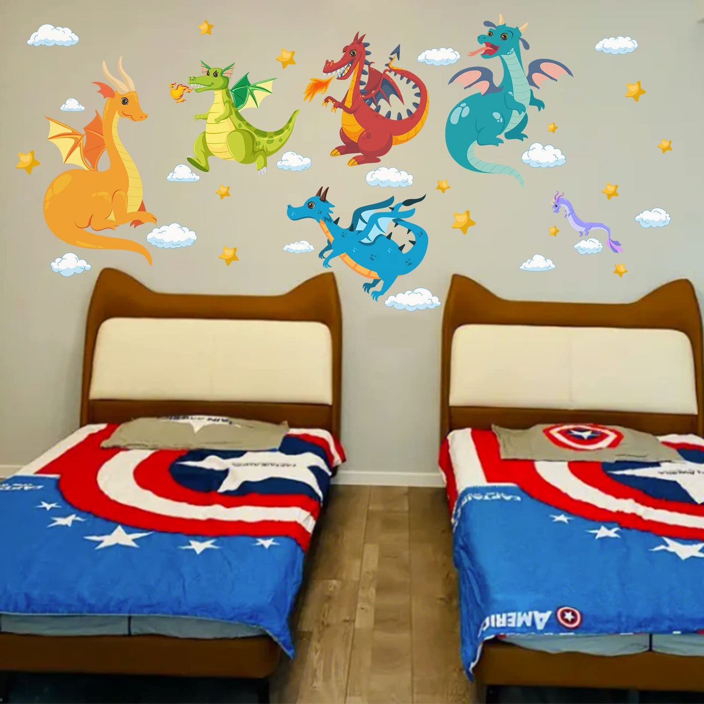 AnFigure Dragon Wall Stickers Cute Stars Cloud Wall Decals for Kids Room Boys Room Baby Room Nursery Playroom Bedroom Removable Animals Wall Decor Mural Vinyl Peel and Stick Decorations