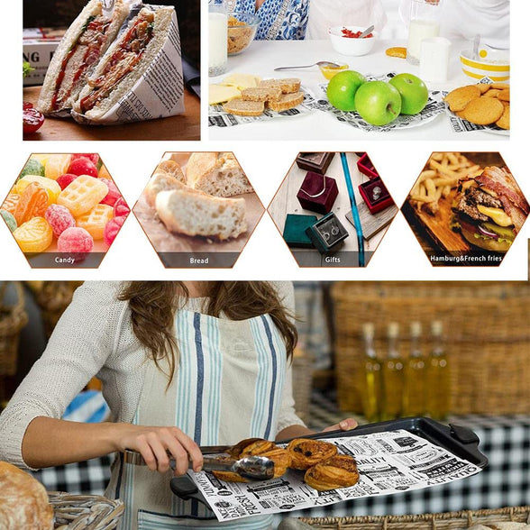 Goodern 100 Pcs Wax Paper Sheets,Food Wrap Paper Grease Resistant Sandwich Wrap Paper,Basket Liners Disposable Food Wrapping Paper for Baking,Food Wrapper Paper for Bread Burger Fries Picnic Barbecue