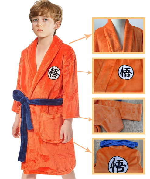 Heionia Anime Bathrobe Dragon Anime Pajamas Robes for Boys Bathrobes Costume for Kids Soft Plush Long Bath Robe Cosplay (S)