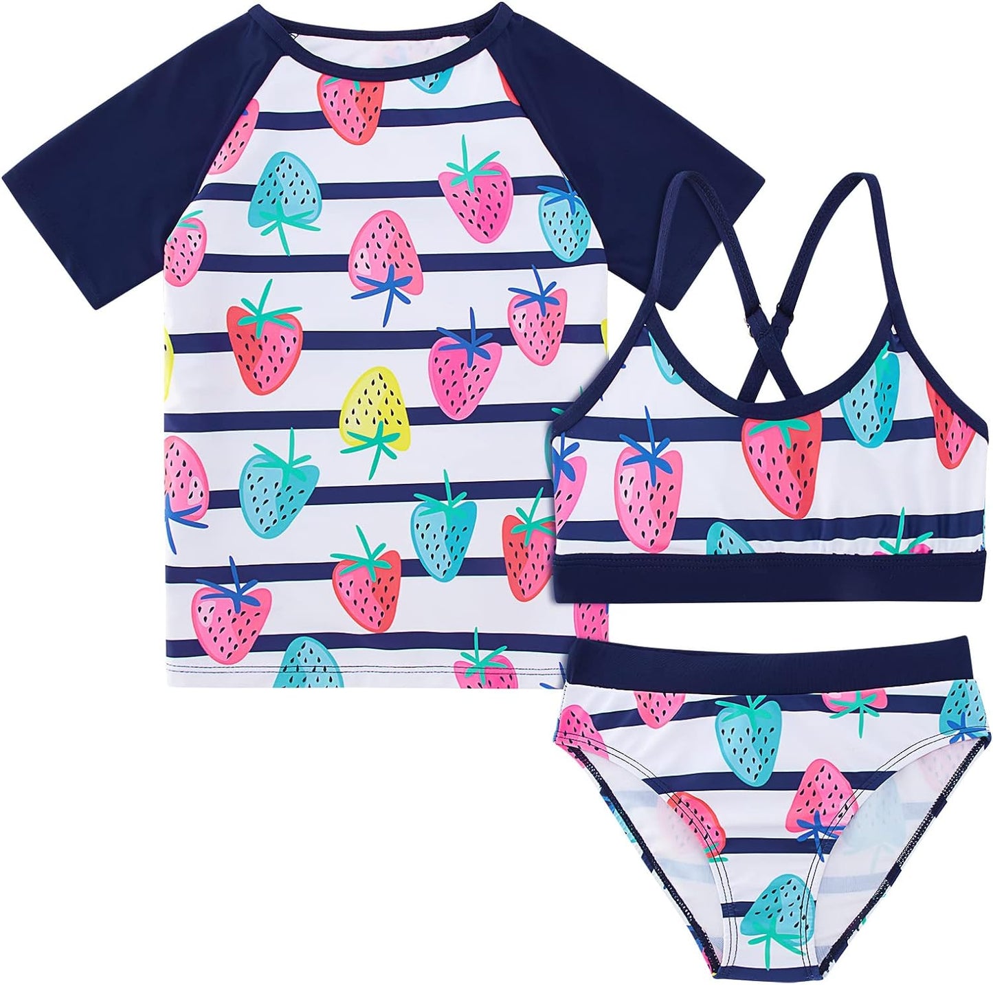 Vogseek Rash Guard Swimwear Girls 3-Piece Short Sleeve Swimsuit Kids Bathing Suit UPF 50+ Quick Dry Bikini Girls 7T-13T