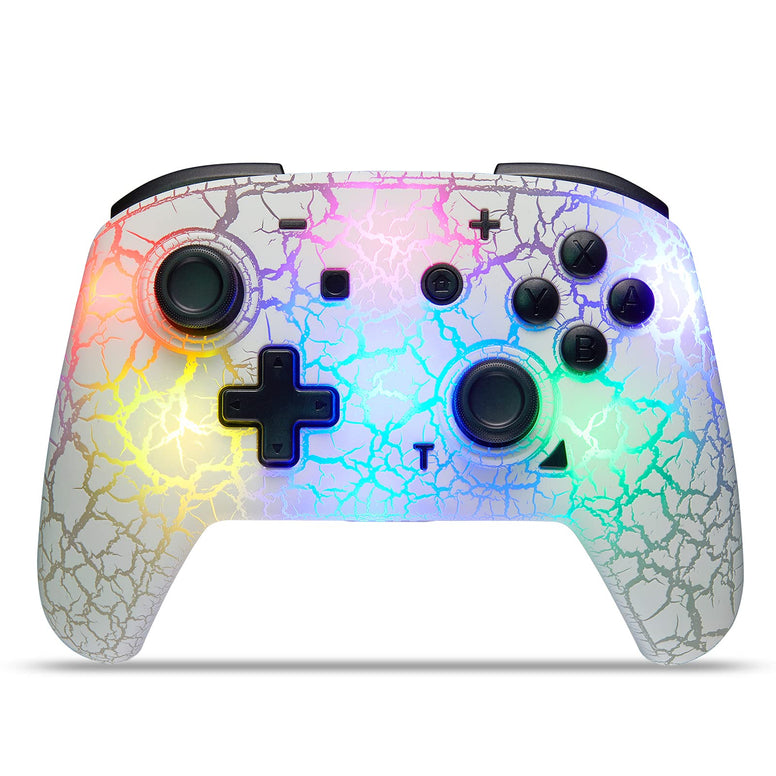 BlNBOK Switch Controller, Wireless Switch Pro Controller for Switch/Switch Lite/Switch OLED, 8 Colors Adjustable LED Wireless Remote Gamepad with Unique Crack/Turbo/Motion Control (White)