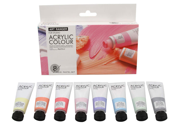 Acrylic Paint Set in Pastel Tones 8 Tubes Each 22 ml for Painting on Canvas, Pastel Colour, Soft Tones