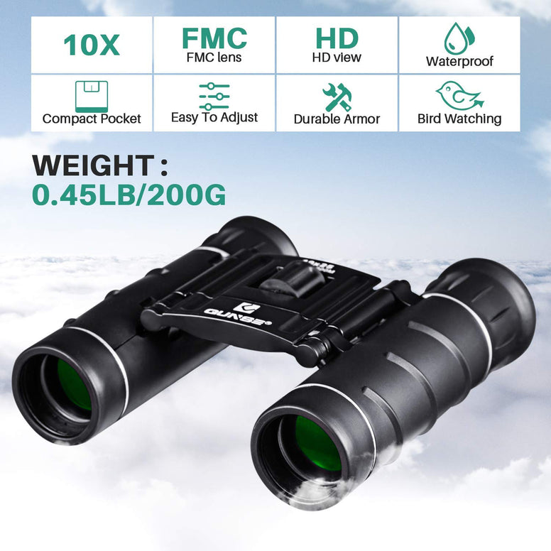 QUNSE 10x25 Binoculars for Adults Kids, Compact & Lightweight Binoculars with HD Clear View Fit for Outdoor Activities & Opera (Antiskid Style-1)