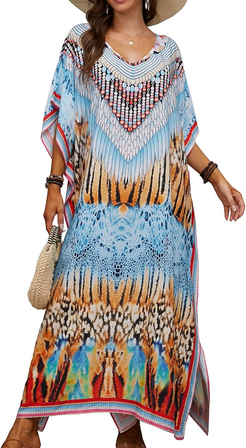 YouKD Wemon's Summer Long Kaftan Bohemian Maxi Kimono Dress Swimsuit Beach Cover Up Robes