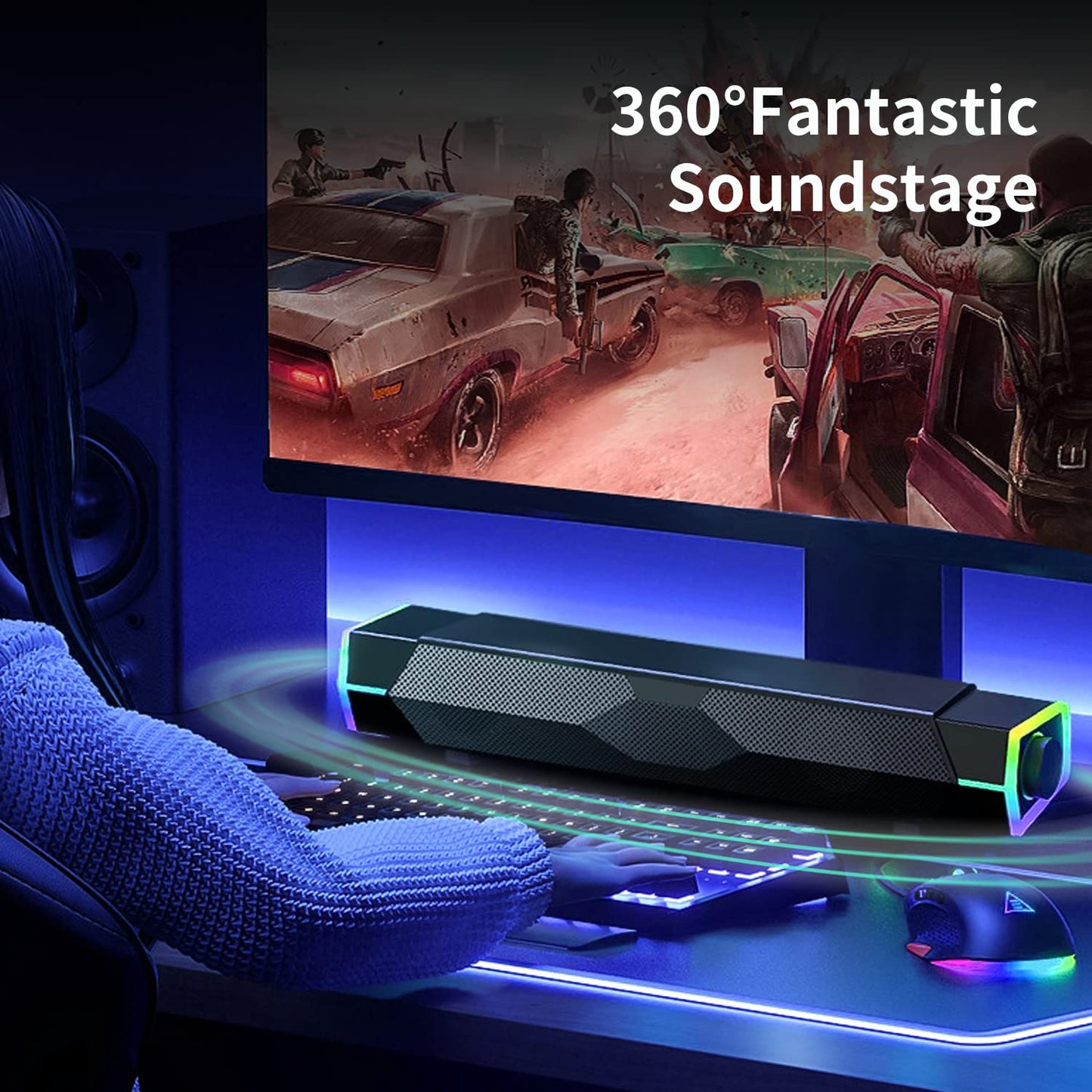 Computer Speakers, Dynamic RGB Computer Sound Bar, Bluetooth & USB Powered PC Speakers, HiFi Stereo Gaming Speakers for Desktop