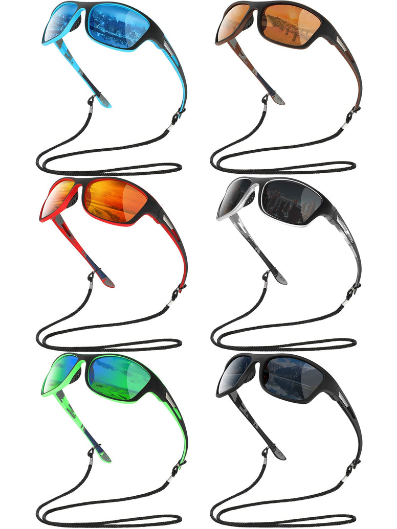 6 Pack Polarized Sport Sunglasses for Women Men UV Protection Fishing Driving Cycling Running with Strap Holders