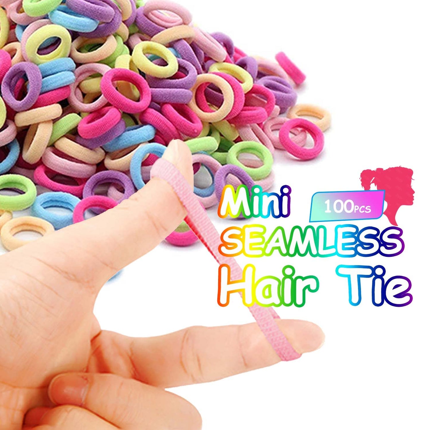 Girl's Hair Elastic Bands, 100pcs Baby Hair Tie Multicolor Mini Hair Bands Seamless Ponytail Holder Tiny Rubber Bands Hair Bobbles Toddler Hair Accessories for Girls