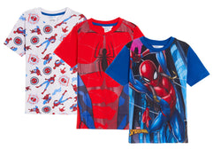 Spiderman Boys 3 Pack T-Shirts Kids Marvel Dress Up Tops Short Sleeved Tees Multipack 2-3Y