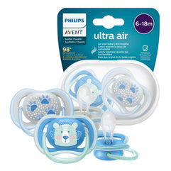 Philips Avent Ultra Air SCF085/03 Dummy Breathable Orthodontic BPA 0-6 Months Pack of 2 Blue
