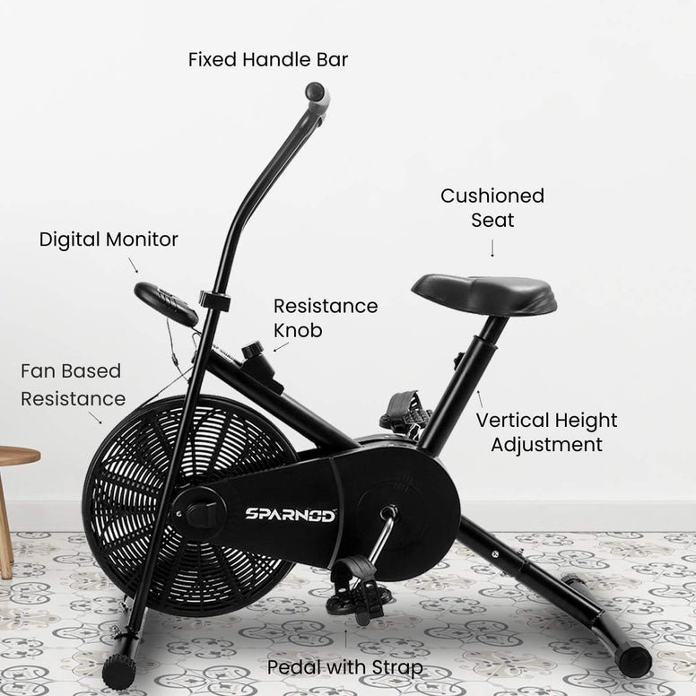 Sparnod Fitness SAB-04 Upright Air Bike Exercise Cycle for Home Gym - Adjustable Resistance, Height Adjustable seat (Free Installation Service)