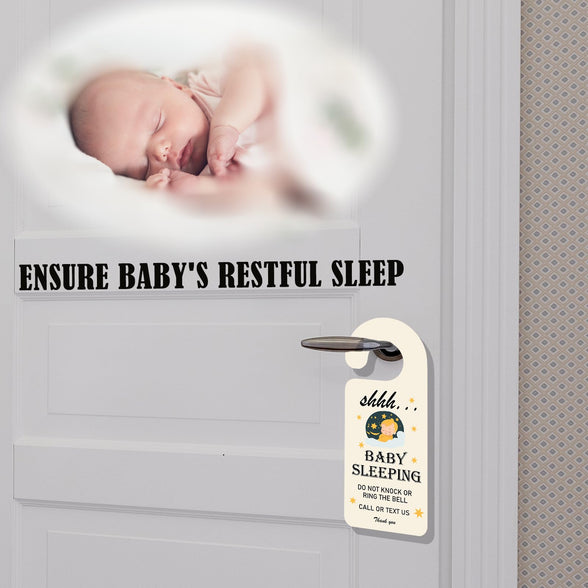 Baby Sleeping Sign for Front Door, Do Not Disturb Door Hanger Sign, 2pack Please Do not Knock or Ring Bell Baby Is Sleeping Double-sided PVC Door Sign- for Nursery Infants School Kindergarten & for