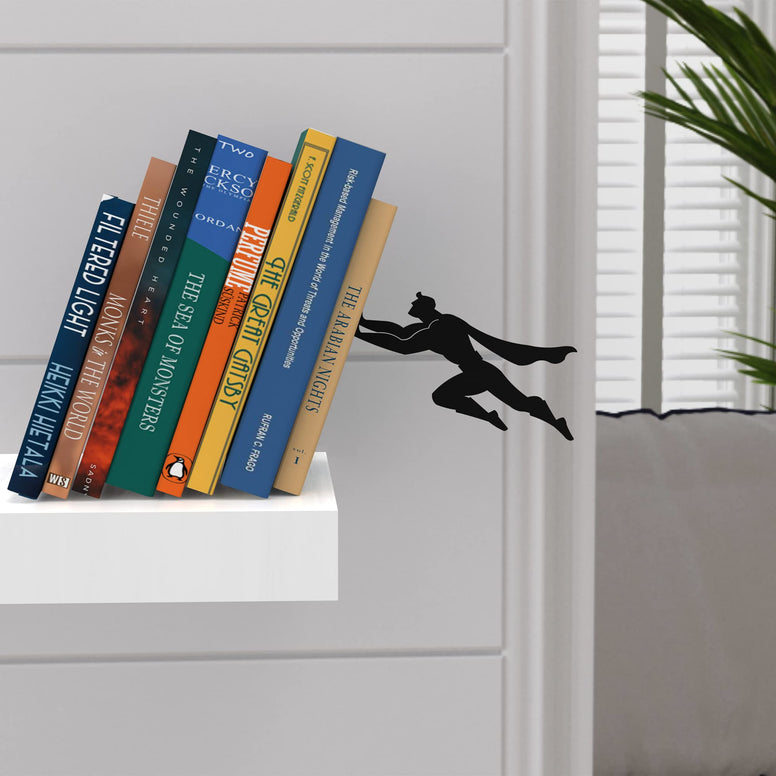 Artori Design Book & Hero | Black Metal Superhero Book Ends | Unique Bookends | Gifts for Geeks | Gifts for Book Lovers | Cool Book Stopper Gift for Dad