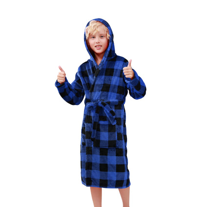 Boys Robe, Kids Fleece Robe, Hooded Soft Warm Bathrobes Pajamas Sleepwear for Children Toddler Girls 3-14 Years