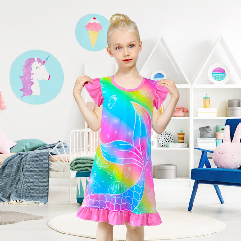 Fiodrimy Girls Nightgowns Unicorn Sleepwear Night Sleep Dress Pajamas Little Kids Toddler Soft Nightgown