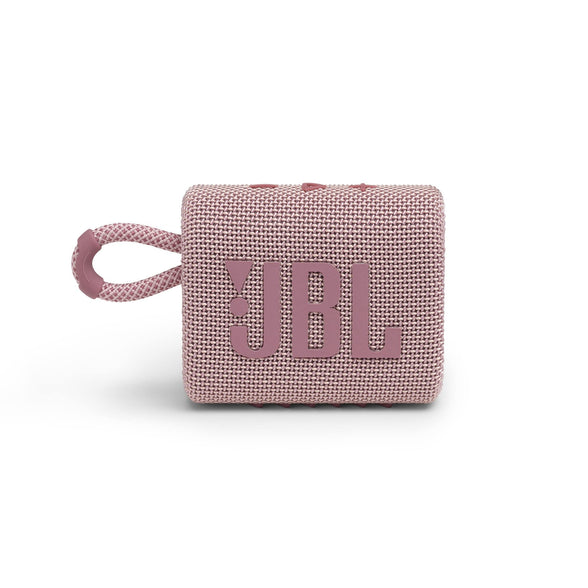 JBL Go 3 Portable Waterproof Speaker with JBL Pro Sound, Powerful Audio, Punchy Bass, Ultra-Compact Size, Dustproof, Wireless Bluetooth Streaming, 5 Hours of Playtime - Pink, JBLGO3PINK, Small