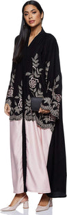 Nukhbaa Womens Black Abaya With Pink Embroidery Detail.Abaya Comes With Matching Hijab COMP5056 Abaya (pack of 5)