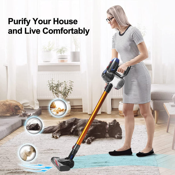 25KPa Cordless Vacuum Cleaner,150w Brushless Motor,Strong Suction,6 in 1 Stick Vacuum Cleaner,Powerful LED Headlights, 45Mins Long Runtime,Applicable to Hardwood Floor Carpet Pet Car Cleaning