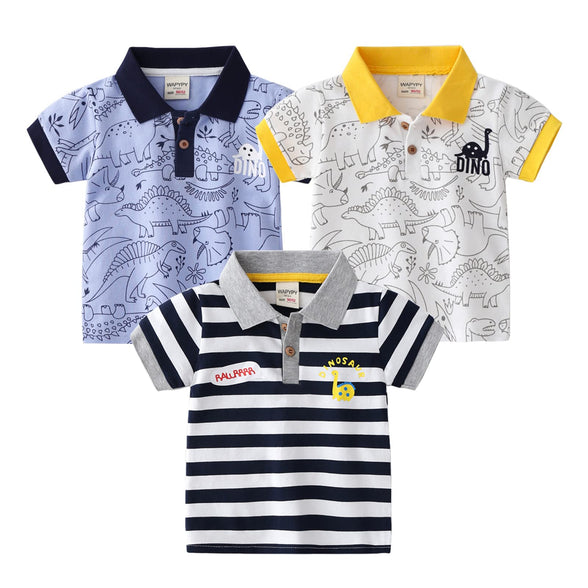 NautySaurs Boys Polo Shirts Dinosaurs Cartoon Top 3 Packs Short Sleeve T-Shirts for 2-6 Years Kids