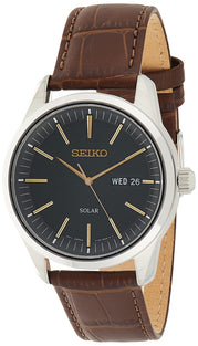 Seiko Men Stainless Steel Japanese Quartz Leather Calfskin Strap, Stainless Steel Case