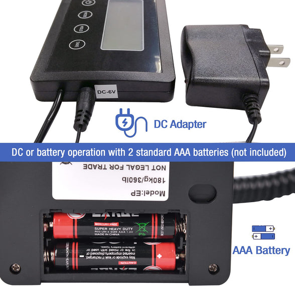 Shipping Postal Scale with Durable Stainless Steel Large Platform, 400lb High Accuracy, Backlit LED Display,Post Office Postal Scale and Luggage Scale, Battery & DC Adapter Included