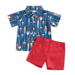 Toddler Boy Summer Clothes Set Button Down Short Sleeve Shirt Elastic Waist Shorts 2Pcs Fashion Boys Outfits 12-18 Months