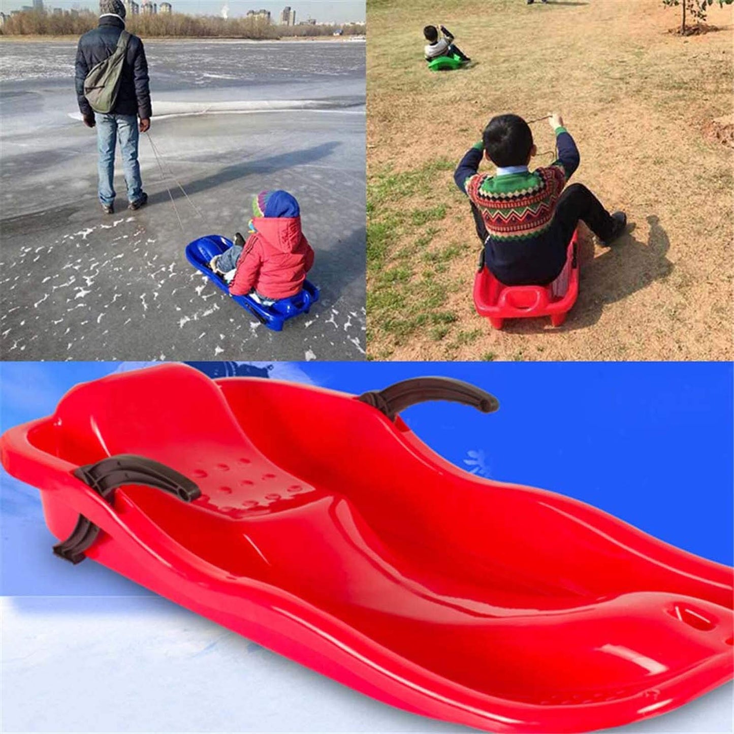 Portable Snow Sled Sand Grass Skiing with Pull Rope, Slippery Racer Downhill Toboggan Rolling Snow Slider, for Kids Boat Sledge Sprinter