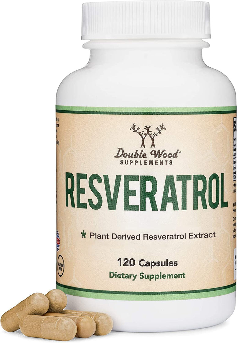 Resveratrol Supplement 500mg Per Serving, 120 Capsules (Natural Resveratrol Polygonum Root Extract Providing 50% Trans Resveratrol) Healthy Aging Support, Manufactured in The USA by Double Wood