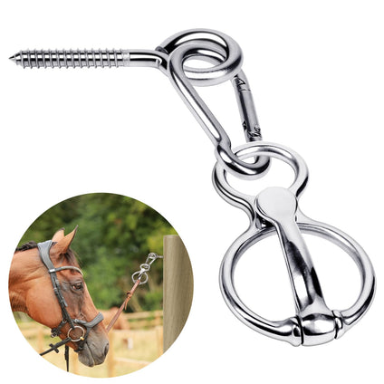Horse Tie Ring, Stainless Steel Tie Ring for Horses, Horse Tack and Supplies, Safe Horse Accessories with Eye Screw, Snap Hook, Humane Way Tie Ring Reducing Horse Injured When Pull Back