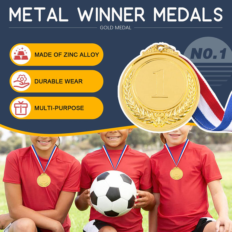 Hilitchi 5Pcs Gold Award Medals - Olympic Style Winner Medals 1st Place Medals with Ribbon