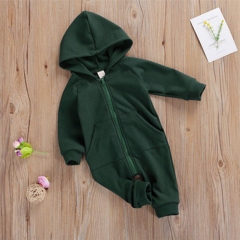 FYBITBO Infant Baby Boys Girls Clothing Zipper Hooded Jumpsuit Romper Long Sleeve Onesie Outfit Fall Winter Warm Clothes (0-3 Months)