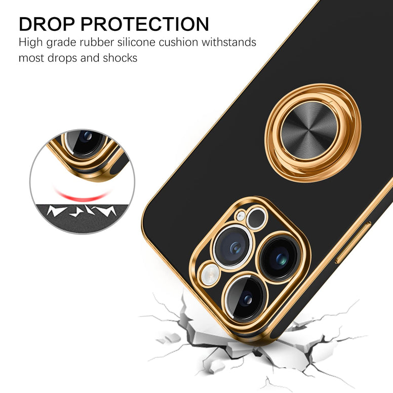 BENTOBEN iPhone 14 Pro Max Case, Slim Lightweight 360° Ring Holder Kickstand Support Car Mount Shockproof Women Men Non-Slip Protective Case for iPhone 14 Pro Max 6.7", Black/Gold