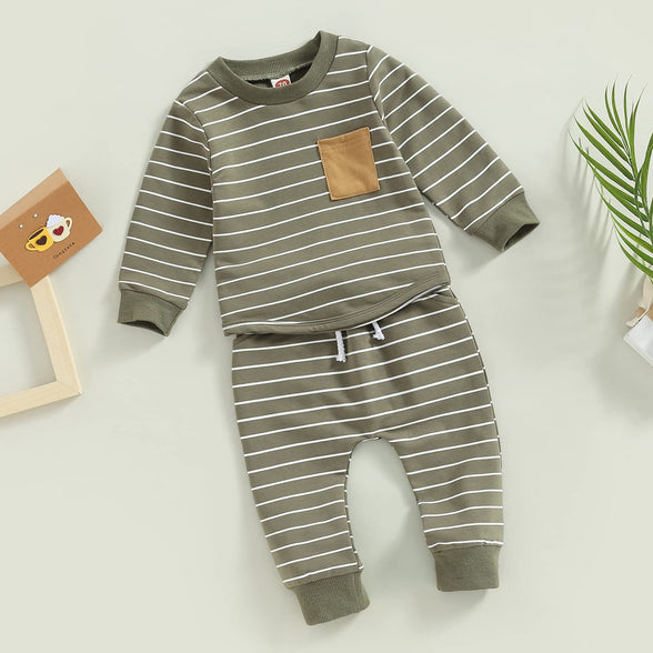 Toddler Baby Boy Clothes Fall Winter Outfit Patchwork Long Sleeve Sweatshirt Tops Stretch Pants Newborn Playwear Set 0-6 M