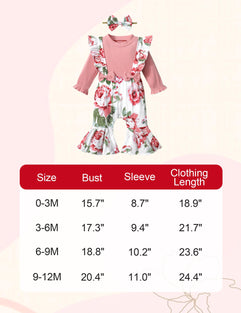 Qaoerde Baby Girl Clothes Long-Sleeved Suspenders Flared Baby Girl Coming Home Outfit Newborn Baby Girl Jumpsuit Romper(3-6 M)