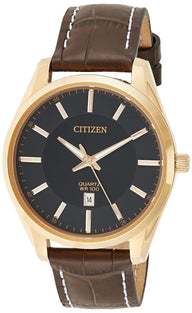 Citizen Quartz Mens Watch, Stainless Steel with Leather strap, Casual, Brown (Model: BI1033-04E), Rose Gold-Tone, Watch