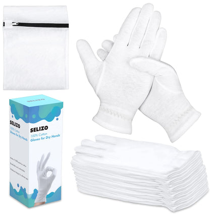 20 Pcs Moisturizing Gloves for Dry Hands Overnight, Selizo 10 Pairs White Cotton Gloves for Women Eczema, Hand Moisturizer Sleeping Spa Gloves for Dry Hands Eczema