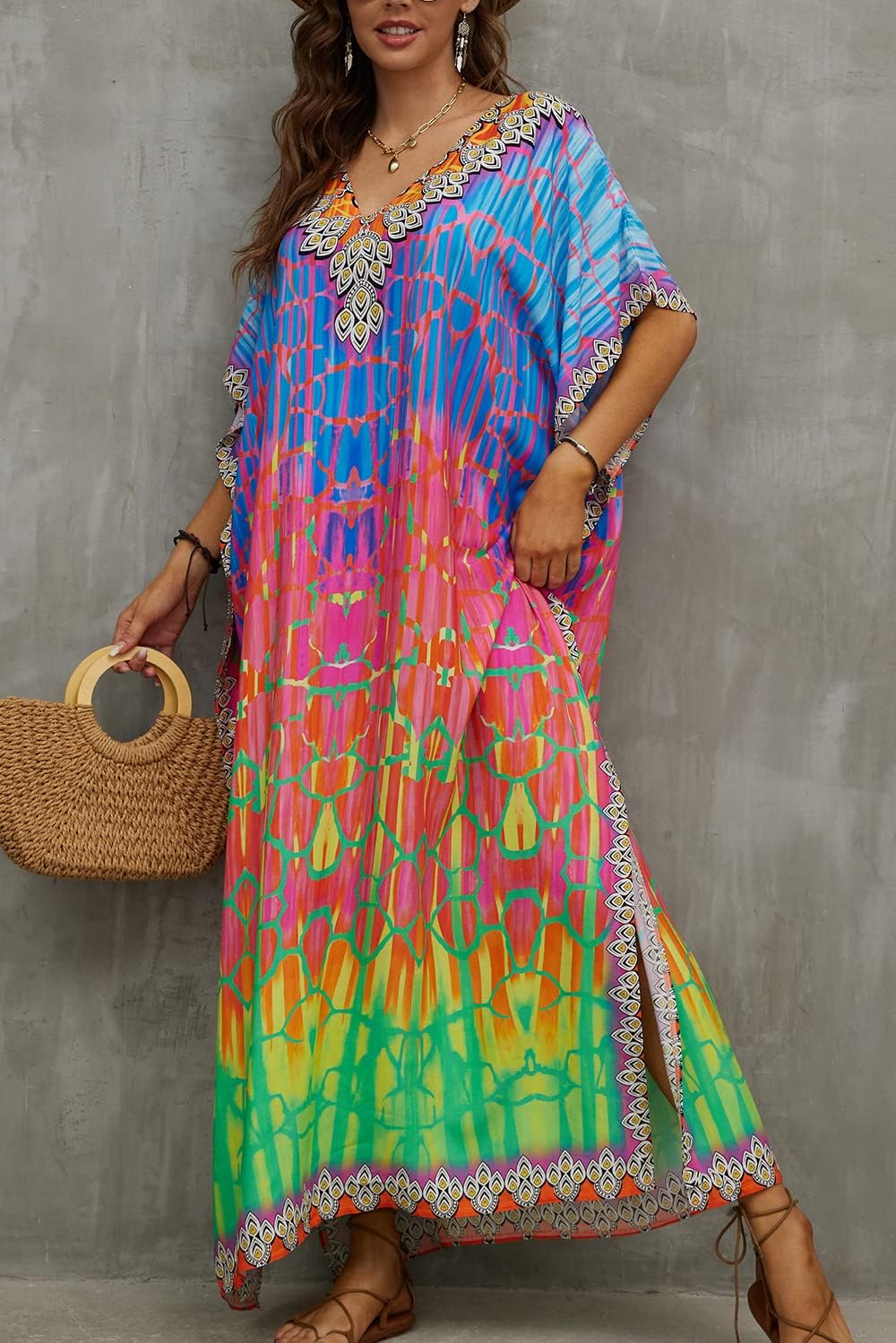 YouKD Wemon's Summer Long Kaftan Bohemian Maxi Kimono Dress Swimsuit Beach Cover Up Robes