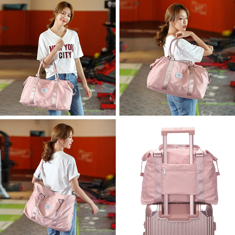 HYC00 Travel Duffel Bag, Sports Tote Gym Bag, Shoulder Weekender Overnight Bag for Women,Pink, A-Pink, Large, Travel Bag