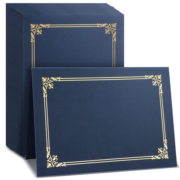 10 Pcs Certificate Holders Diploma Holder for Letter Paper Certificates Cardstock, Diploma Cover with Gold Foil Border Certificate Cover Certificate Folder, 12 * 8.6 Inch (Navy Blue)