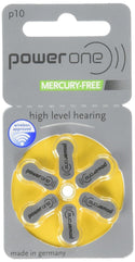 Power One Zinc Air Hearing Aid Batteries, (Yellow), P10