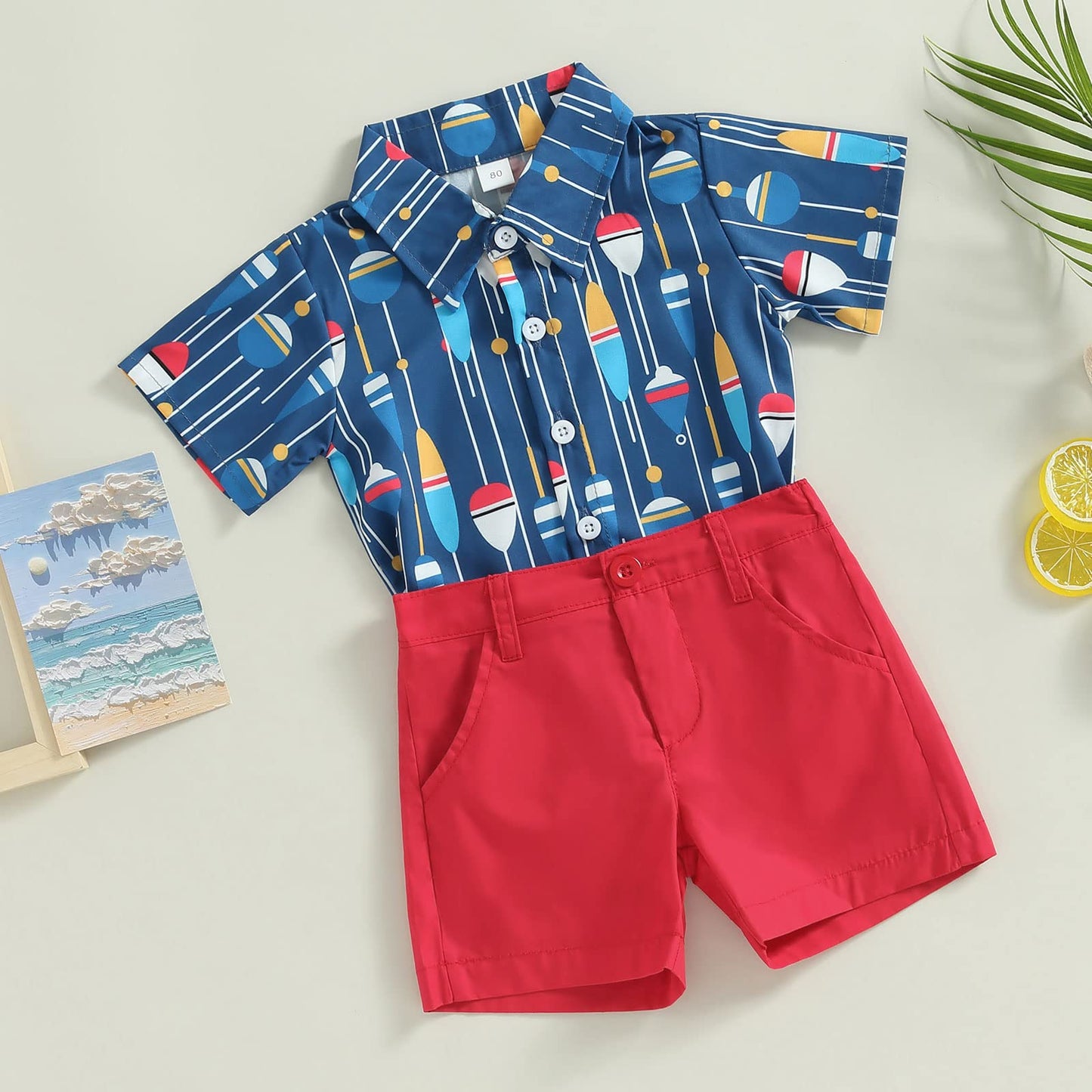 Toddler Boy Summer Clothes Set Button Down Short Sleeve Shirt Elastic Waist Shorts 2Pcs Fashion Boys Outfits 12-18 Months