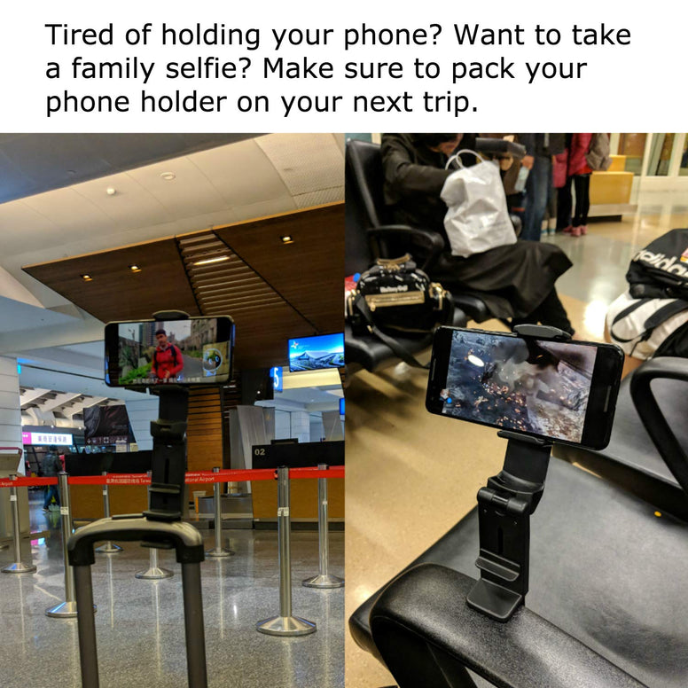 Universal Airplane in Flight Phone Mount. Handsfree Phone Holder for Desk with Multi-Directional Dual 360 Degree Rotation. Pocket Size Travel Essential Accessory for Flying. US Patented and Protected.