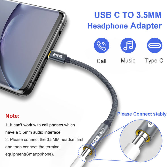 USB C to 3.5mm Female Headphone Adapter,ENVEL Type C to Aux Audio Cable Cord Compatible with Samsung Galaxy S22 S21 S20 FE Ultra S20+ Plus Note 20 5G,iPad Pro 2021 /2020/2018,Google Pixel 5/6