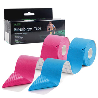 MUEUSS Pregnancy Tape Belly Support, Precut Kinesiology Tape, Waterproof Elastic Athletic Sports Tape, Muscle Tape, Hypoallergenic Tape Knee Tape for Shoulder Knee Pain Relief (2rolls Pink&Blue)