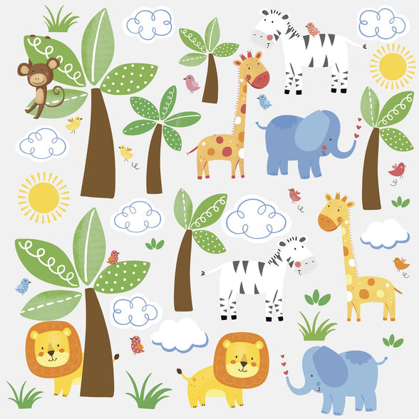 RoomMates RMK2635SCS, Repositionable Jungle Friends Wall Stickers, Multi